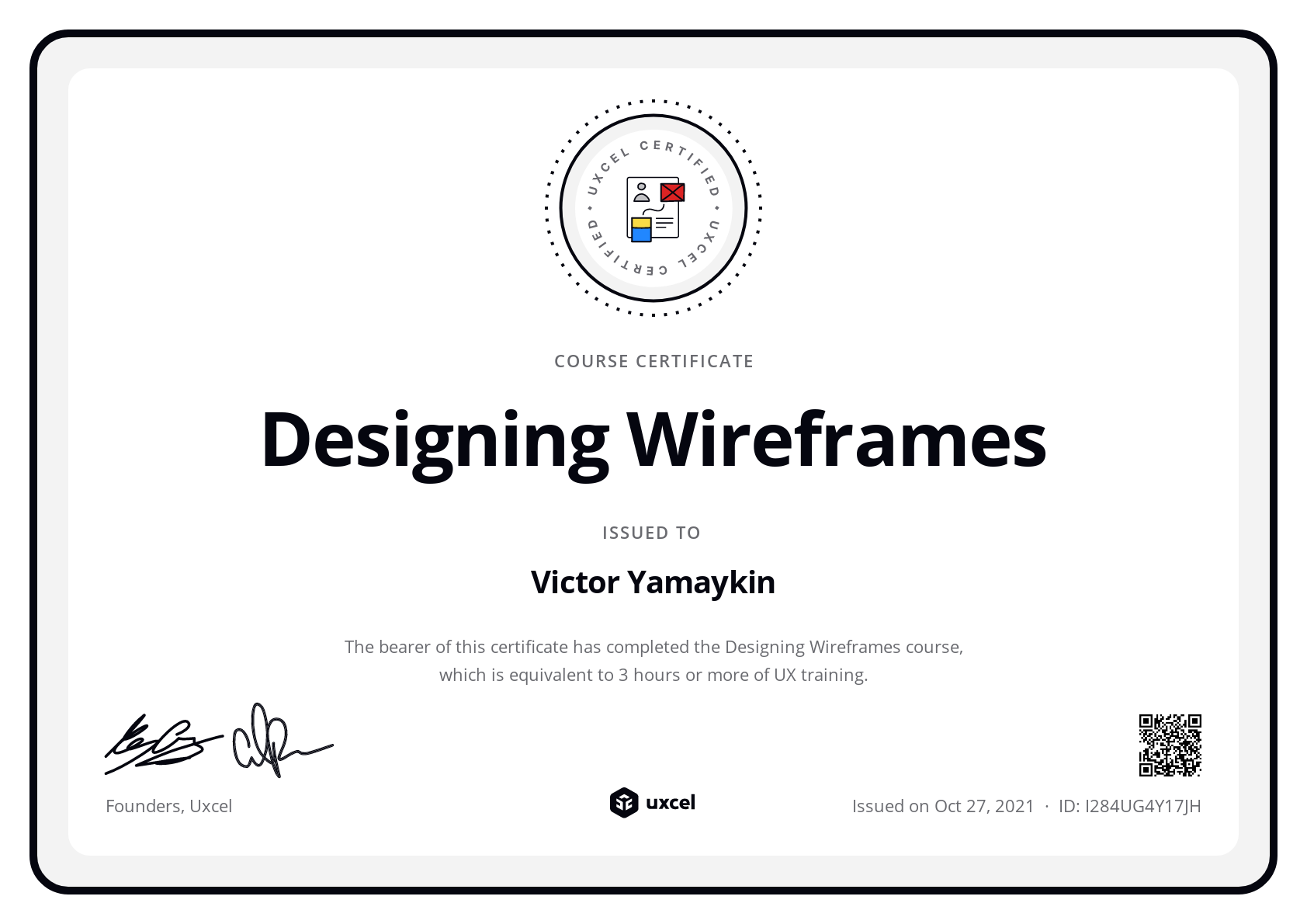 Victor Yamaykin's certificate